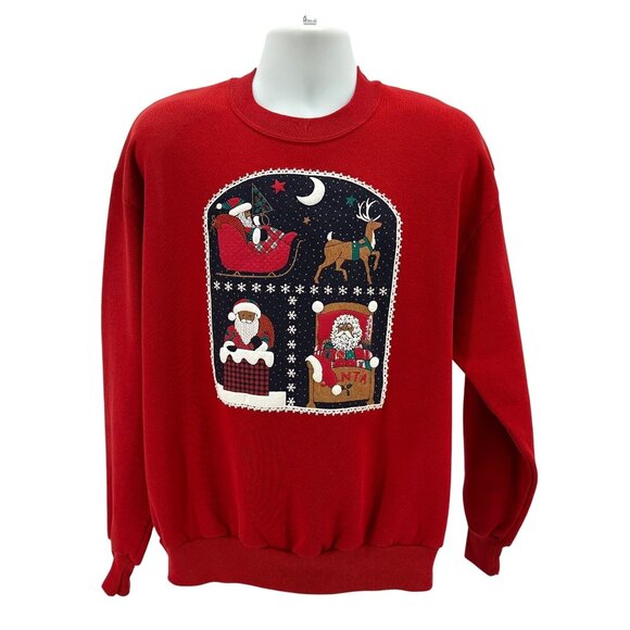 Vintage P.S. Originals Adult Large Sweatshirt Christmas Puffy Print Santa - Picture 1 of 5